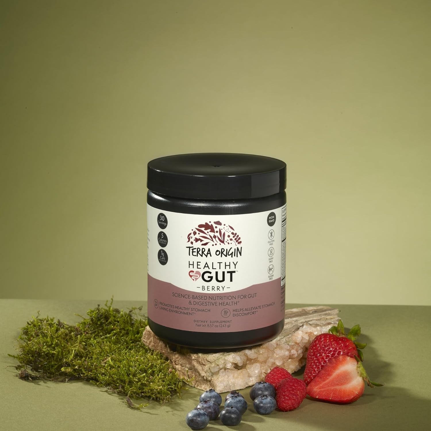 TERRA ORIGIN Healthy Gut Powder (Berry Flavor) |30-Servings with L-Glutamine, Zinc, Glucosamine, Slippery Elm Bark, Marshmallow Root and More!