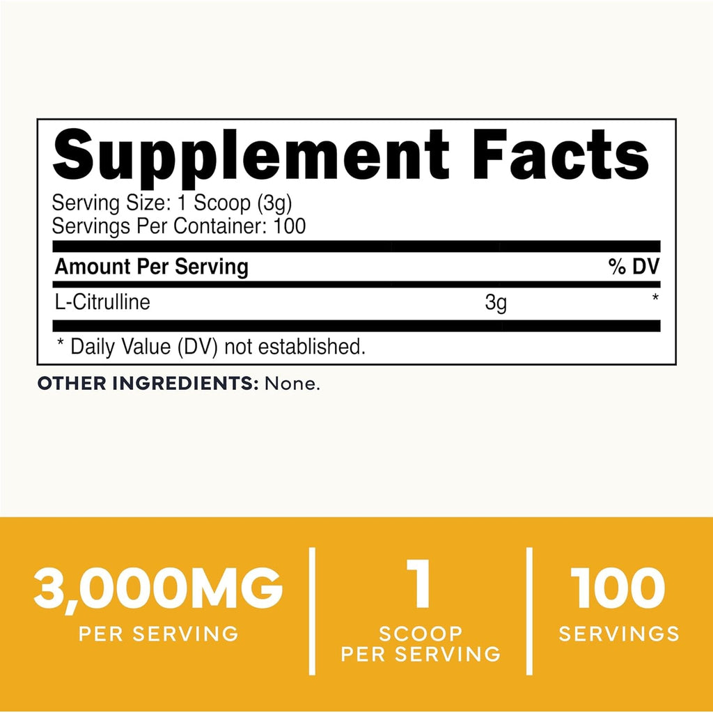 Type Zero L-Citrulline Base Powder, 3,000Mg per Serving - 100 Servings