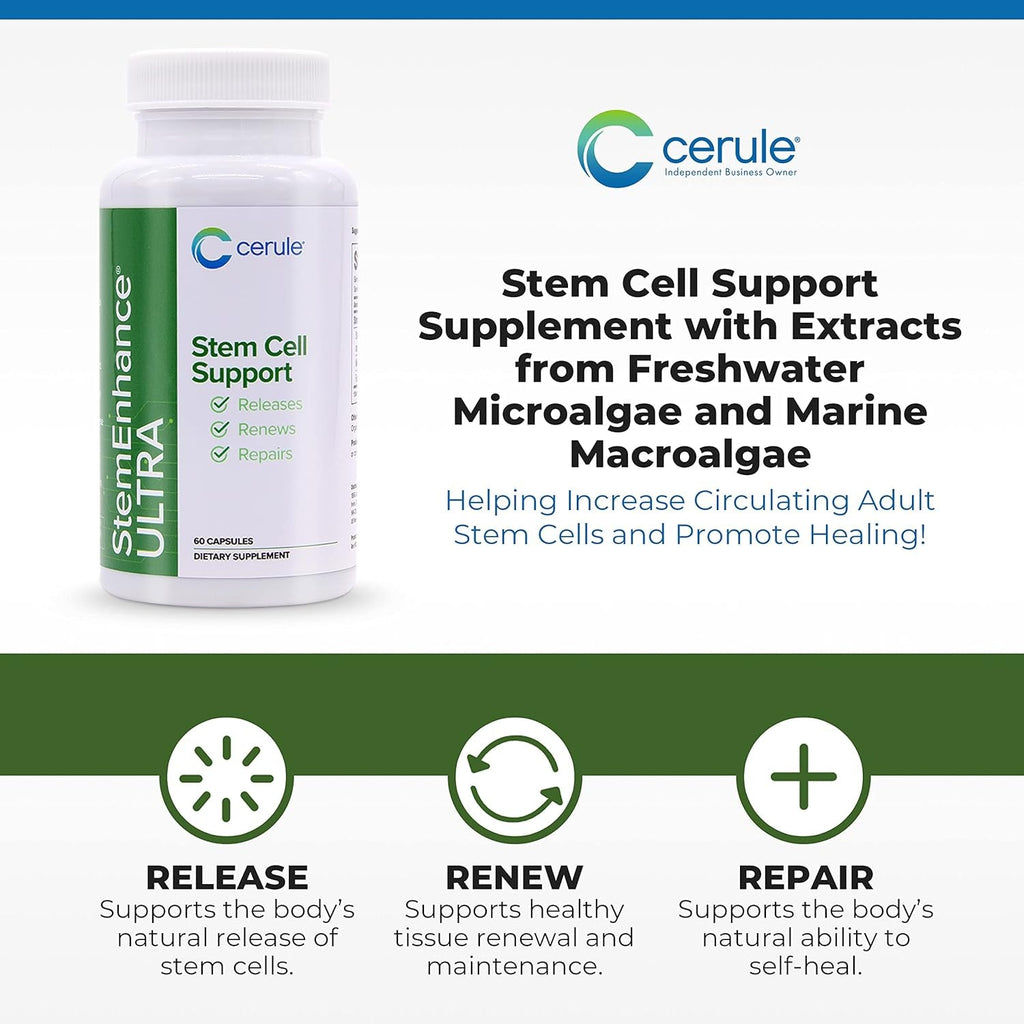Cerule Stemenhance Ultra Natural Stem Cell Support Supplement – Freshwater Microalgae and Marine Macroalgae Extracts for Cellular Renewal, Immune Function, Energy, and Tissue Recovery – 60 Capsules