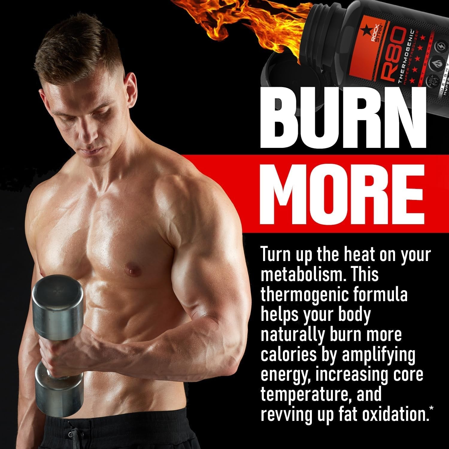 Rockstar R80 Extreme Thermogenic Hyper-Metabolizer Fat Burner for Men & Women – GLP-1 Support, Appetite Suppressant, Thermogenic Weight Loss Pills | Metabolism Booster