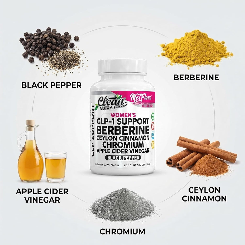 Berberine 1500Mg Supplement with Apple Cider Vinegar Capsules - Women'S GLP-1 Support with Ceylon Cinnamon, Chromium Picolinate & Black Pepper Extract - Metabolic Wellness - 90 Vegetarian Capsules