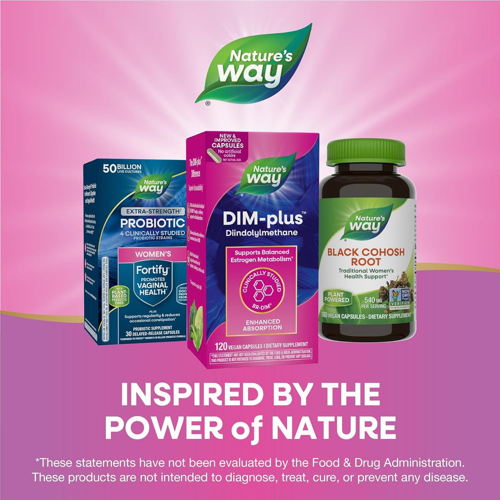 Nature'S Way Dim-Plus DIM Supplement, Br-Diindolylmethane 100 Mg per 2- Capsules, Supports Balanced Estrogen Metabolism, Prostate Function, and Premenstrual Breast Comfort*, 120 Vegan Capsules