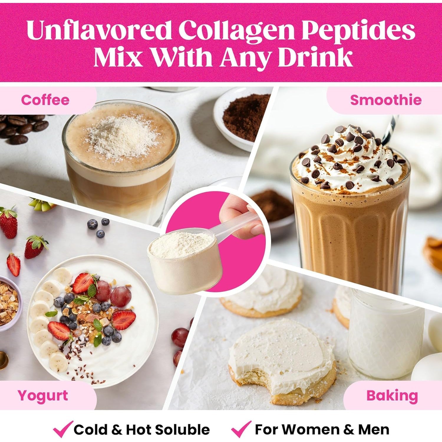 Venture Pal Multi Collagen Powder Type I, II, III, V, X – Hydrolyzed Collagen Peptides MSM, GC, Hyaluronic Acid Vitamin C | Collagen Supplement for Women | Joint, Hair, Skin & Nail Support | Non-Gmo