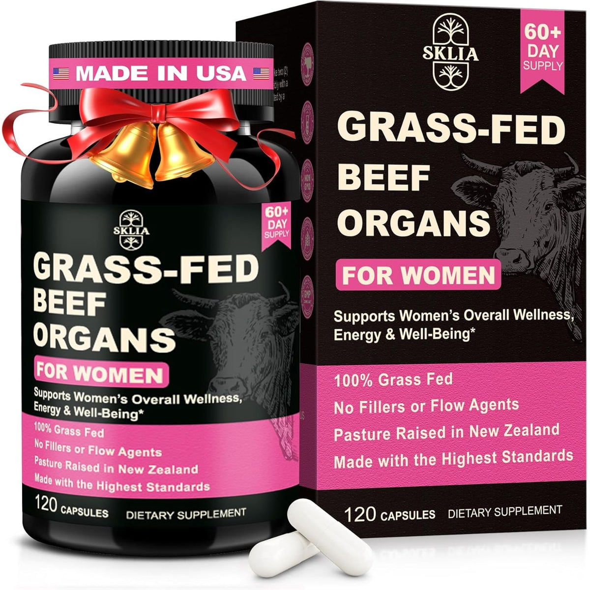 Beef Organ Supplement for Women - Beef Liver, Kidney, Heart, Uterus Tissue, Ovary | Supports Women'S Overall Energy and Wellness | Grass Fed, Pasture Raised in New Zealand, 120Ct,1P