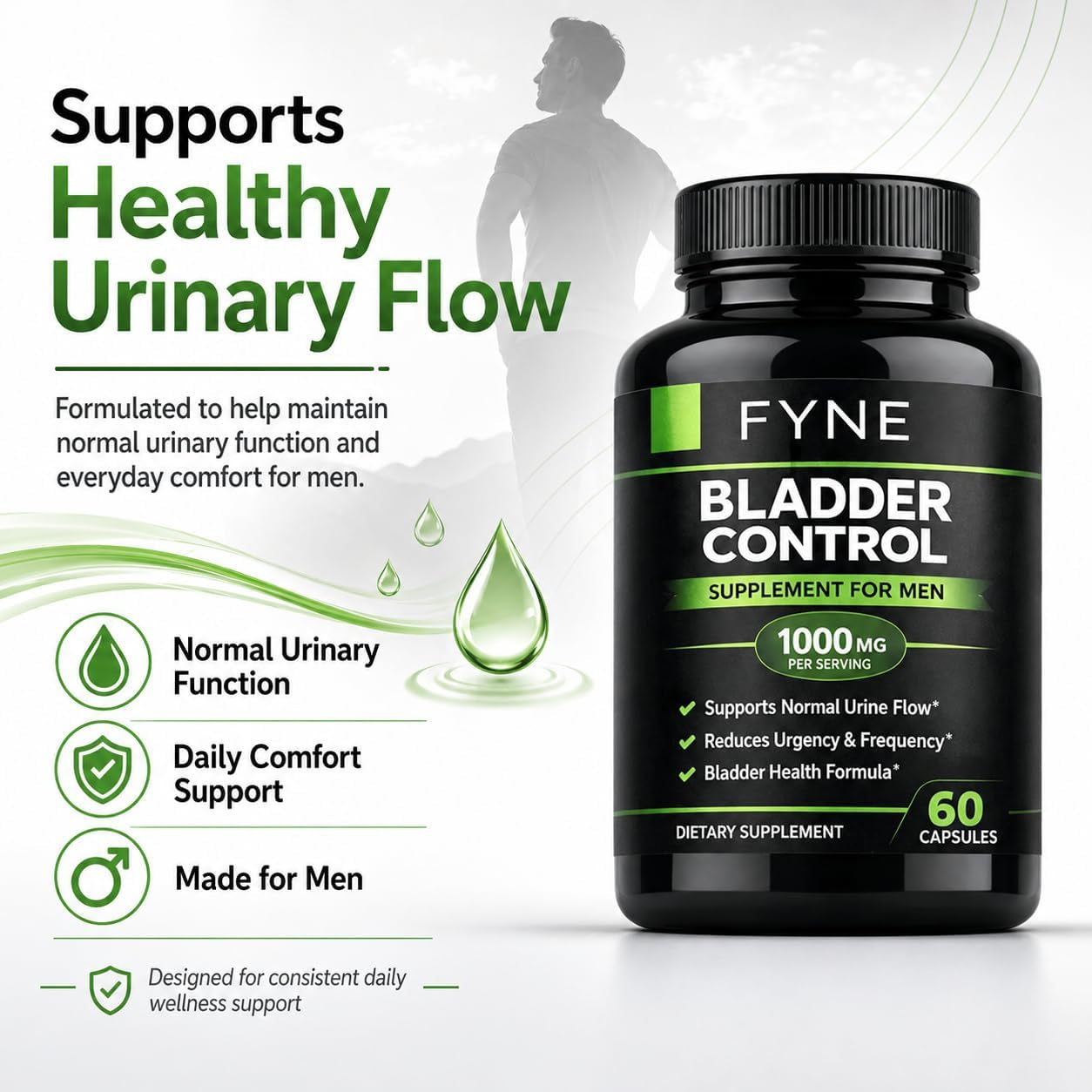 FYNE Bladder Control Support - 1000 Mg per Serving, for Daily Comfort and Support of Urinary Tract Health, 60 Capsules