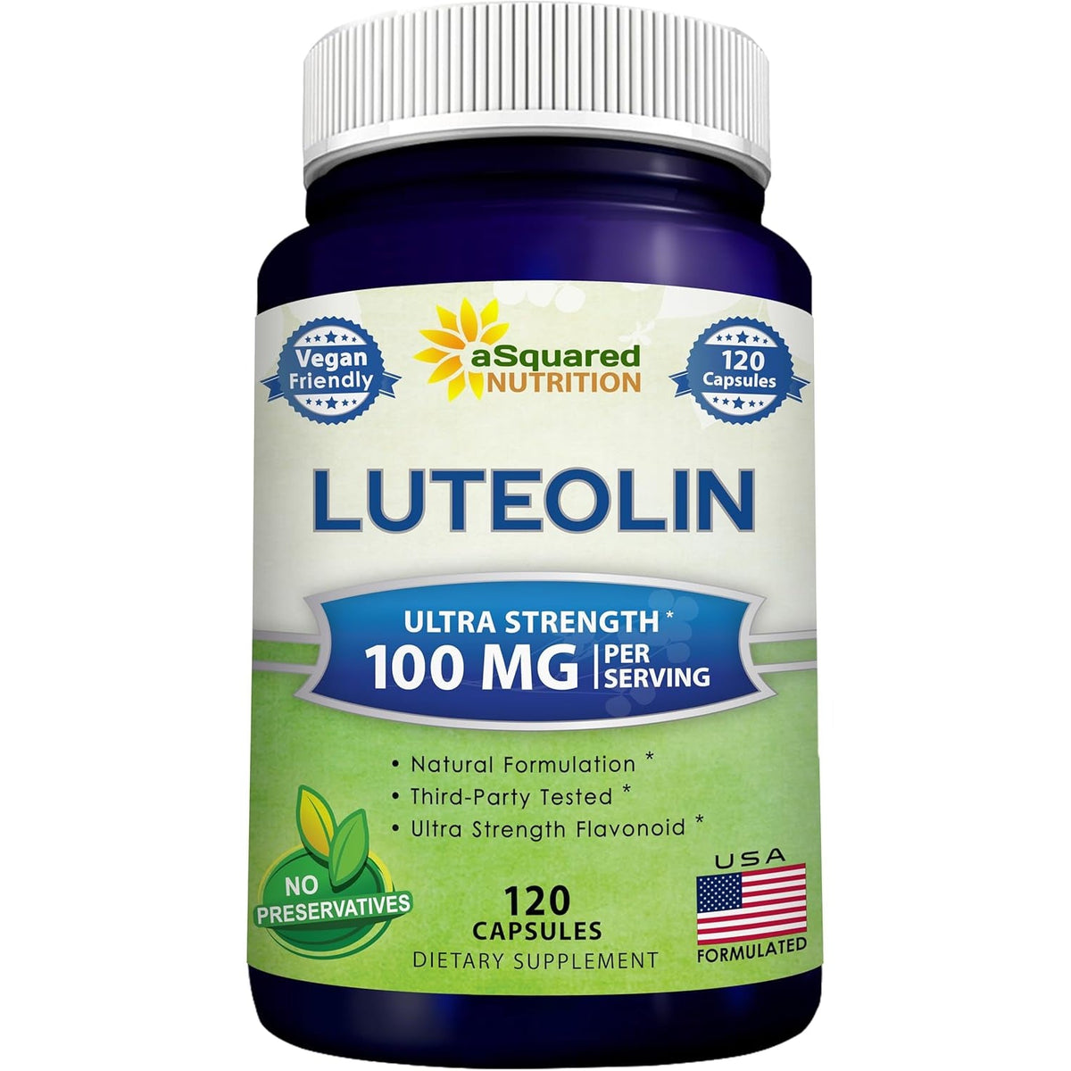 Luteolin 100Mg - 120 Capsules - Luteolin Supplement & Powder Complex Pills Commonly Taken with Quercetin - Supports Brain & Memory Health