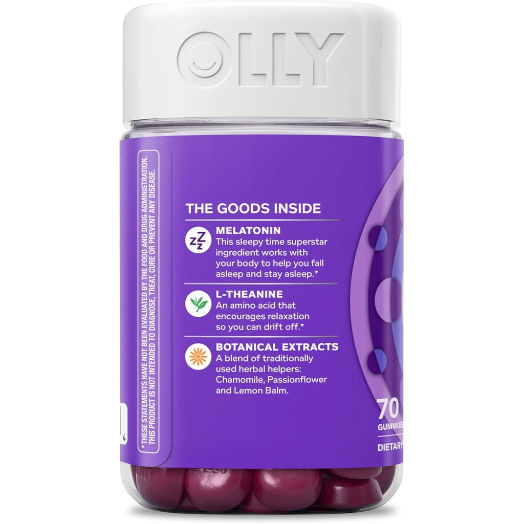 OLLY Sleep Gummy, Sleep Support Supplement,* 3 Mg Melatonin, L-Theanine, Chamomile and Lemon Balm Extracts, Blackberry Zen Flavor, 35 Day Supply - 70 Count