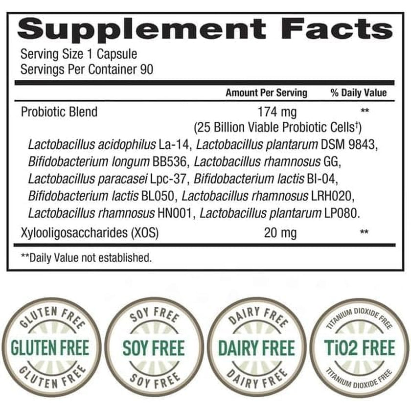 Trues N' Nature Women'S Daily PROBIOTIC 90 Capsules, 25 Billion Cells Vegetarian Probiotics for Digestive Health 90 Count, 90 Day Supply