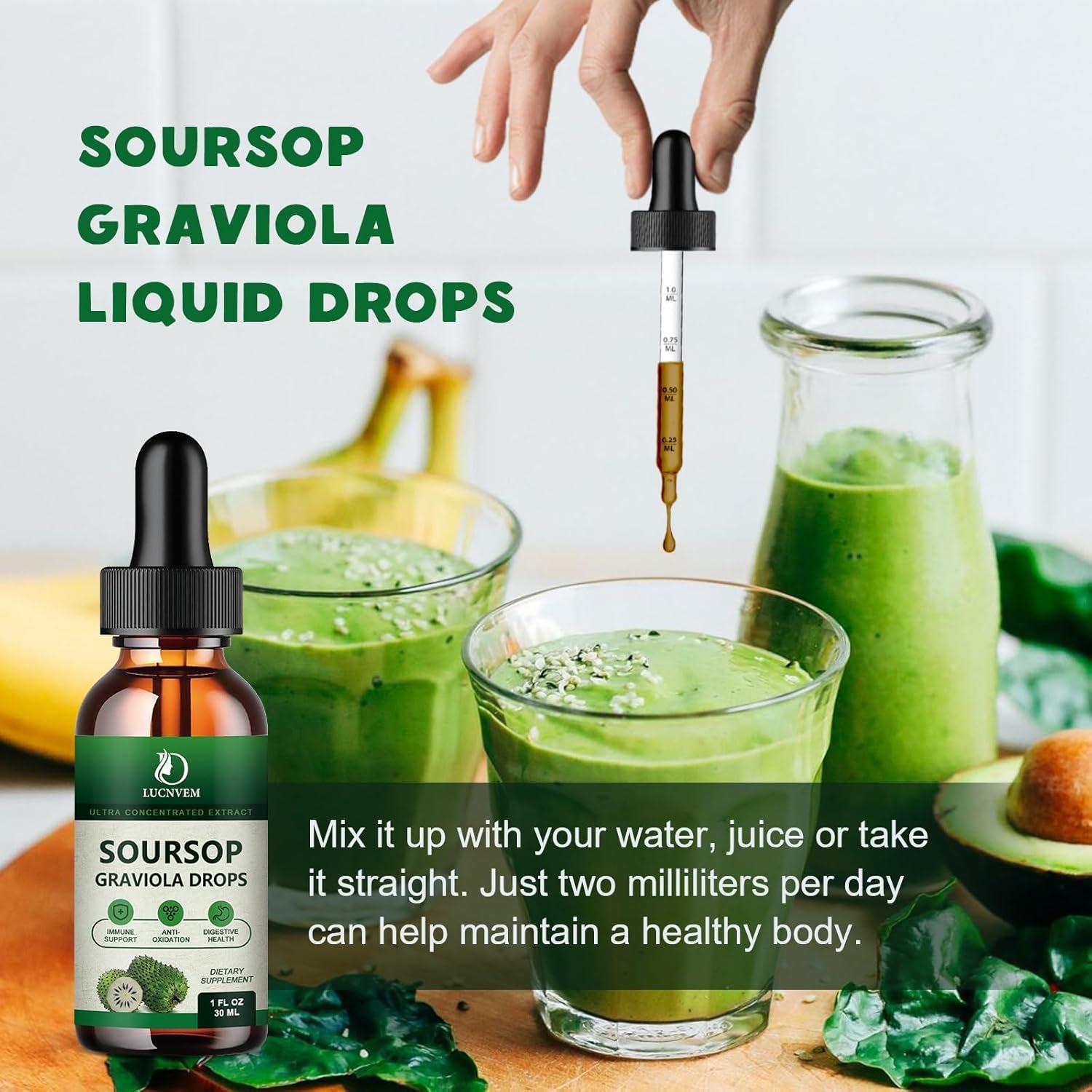 Soursop Graviola Bitters Liquid Drops, Soursop Extract Organic Pure Rich in Multivitamin for Natural Antioxidant, Cell Support & Regeneration, Immune Boost, 4 Fl OZ - 60 Day Vegan Supply