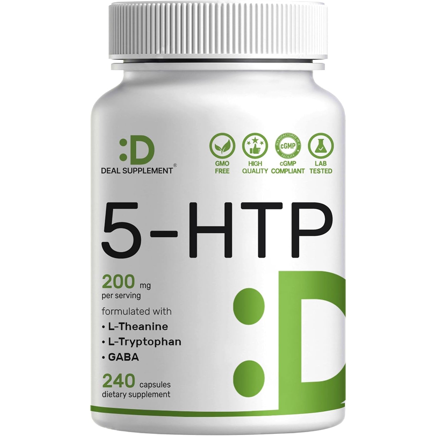 Deal Supplement 5-HTP 200Mg per Serving, 240 Capsules, 98% African Derived Griffonia Seed Extract | 4 in 1 Formula | plus Active L Theanine, L Tryptophan, & GABA | Relaxation Support Supplement