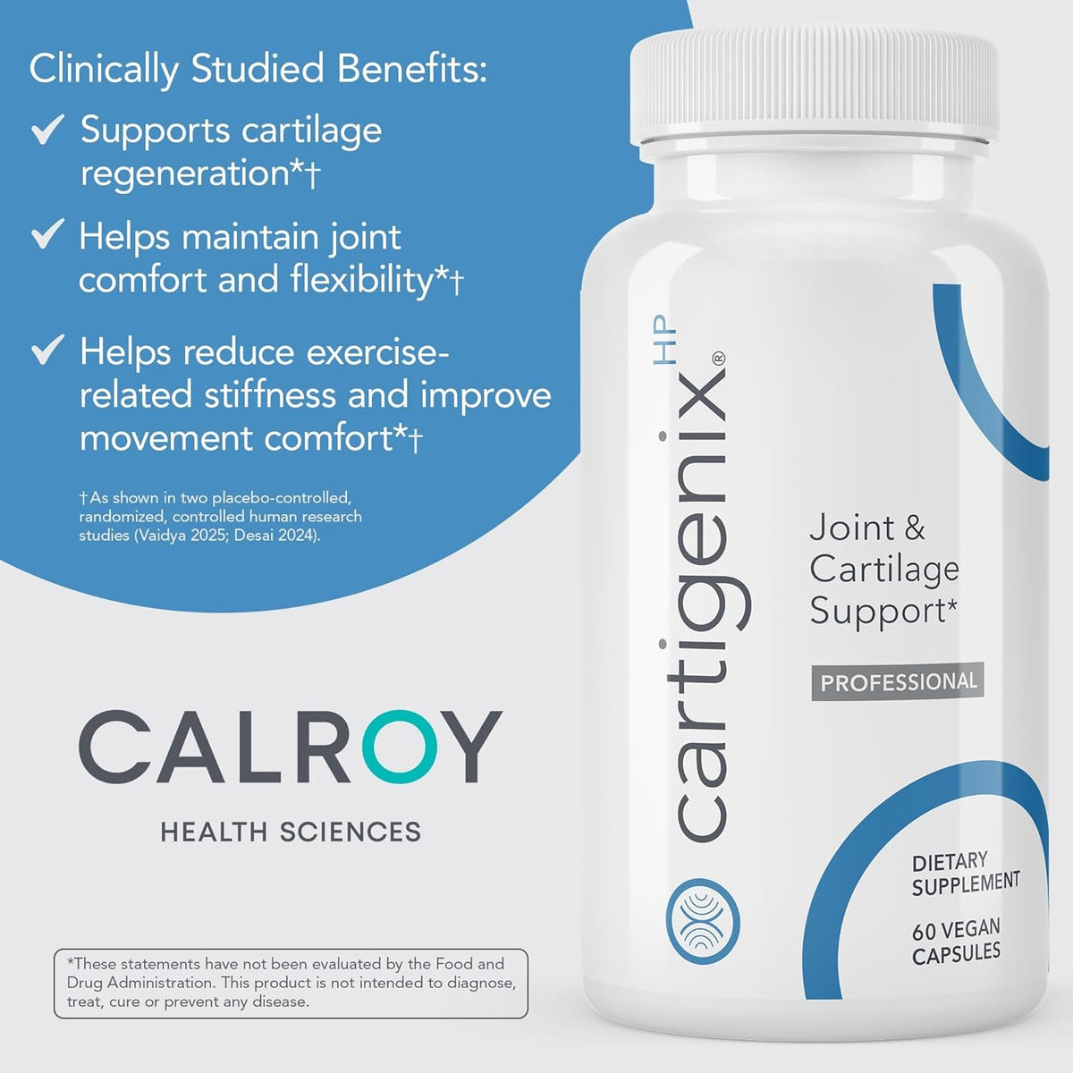 Calroy Cartigenix HP Joint & Cartilage Support Supplement - for Men and Women - Supports Flexibility, Mobility & Comfort – 60 Vegan Capsules