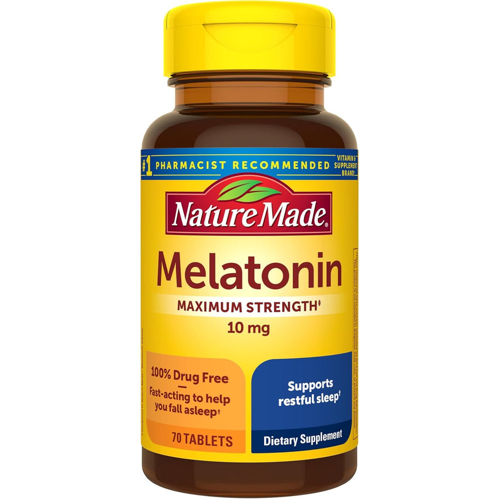 Nature Made Melatonin 10Mg Maximum Strength Tablets, 100% Drug Free Sleep Aid for Adults, Melatonin for Adults, 70 Count, 70 Day Supply