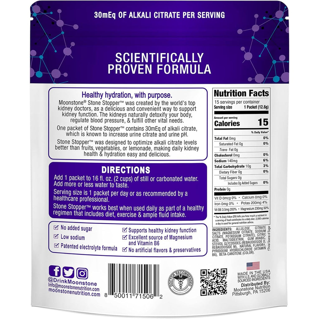 Stone Stopper Drink Mix, Lemonade, Kidney Stone Prevention, Calcium Oxalate Protector, Alkali Citrate Support, Developed by Urologists to Improve Hydration and Support Kidney Health, 15 Day Supply