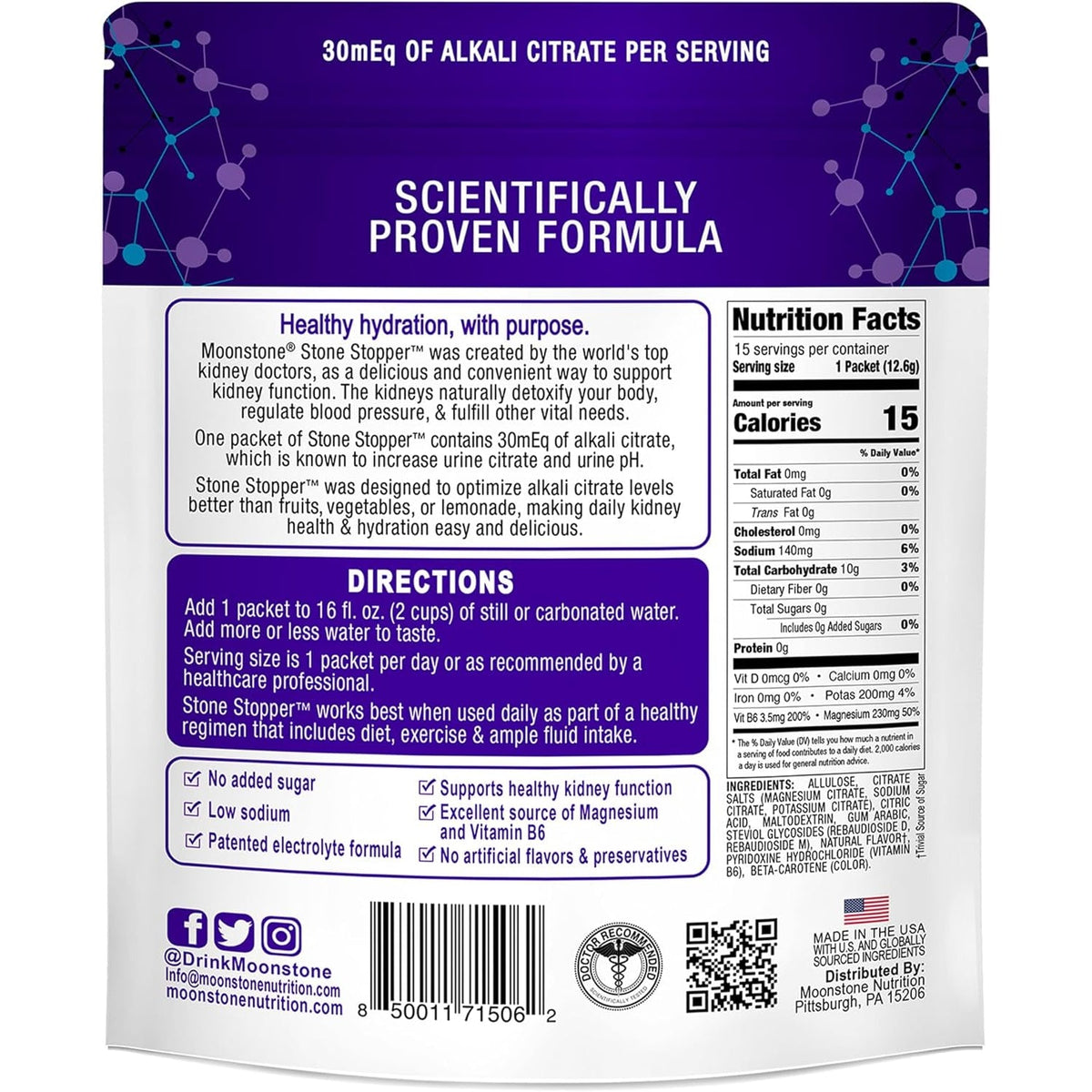 Stone Stopper Drink Mix, Lemonade, Kidney Stone Prevention, Calcium Oxalate Protector, Alkali Citrate Support, Developed by Urologists to Improve Hydration and Support Kidney Health, 15 Day Supply