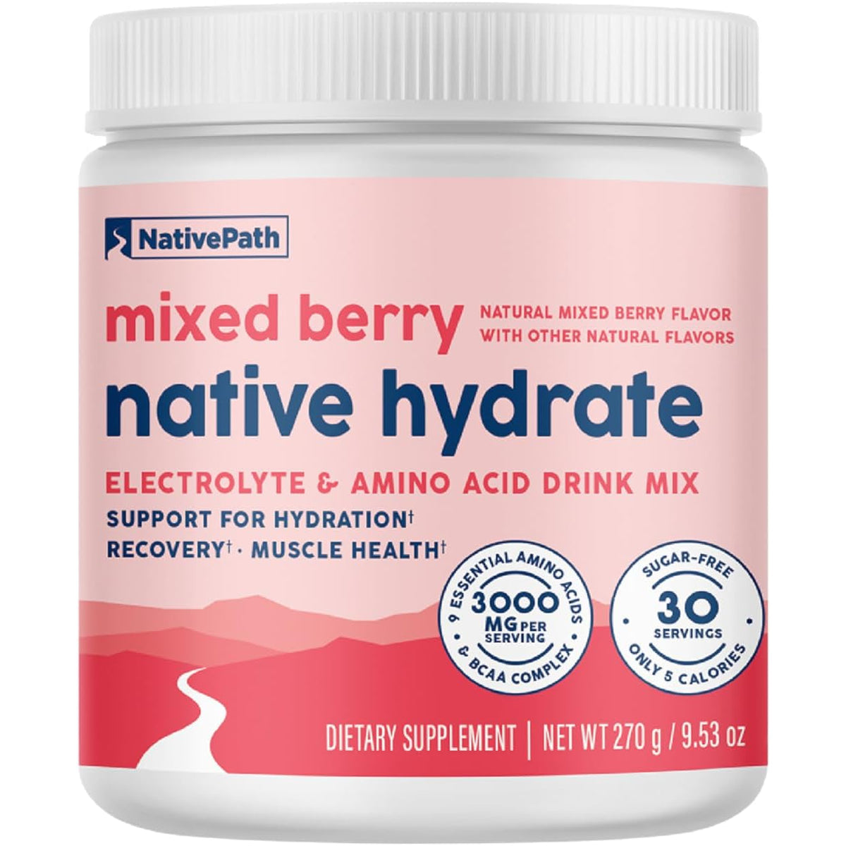 Nativepath Hydrate, Zero Sugar, Electrolytes Powder with Bcaas, Mixed Berry Hydration, Keto & Paleo Friendly, 30 Servings