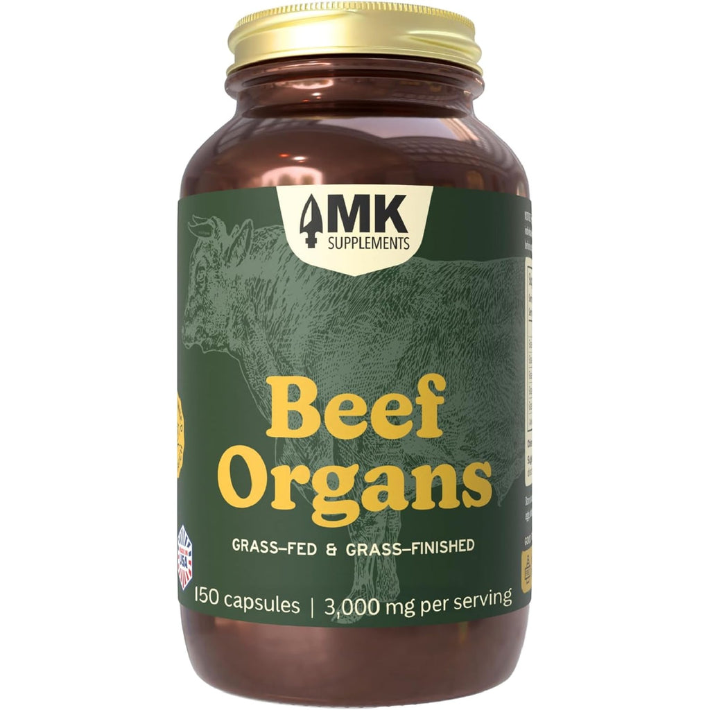 MK Supplements Grass-Fed Beef Organs Capsules | 5 Organs in Nature-Identical Ratios | B12, Copper & Heme Iron | Regeneratively Raised | 150 Capsules