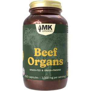MK Supplements Grass-Fed Beef Organs Capsules | 5 Organs in Nature-Identical Ratios | B12, Copper & Heme Iron | Regeneratively Raised | 150 Capsules