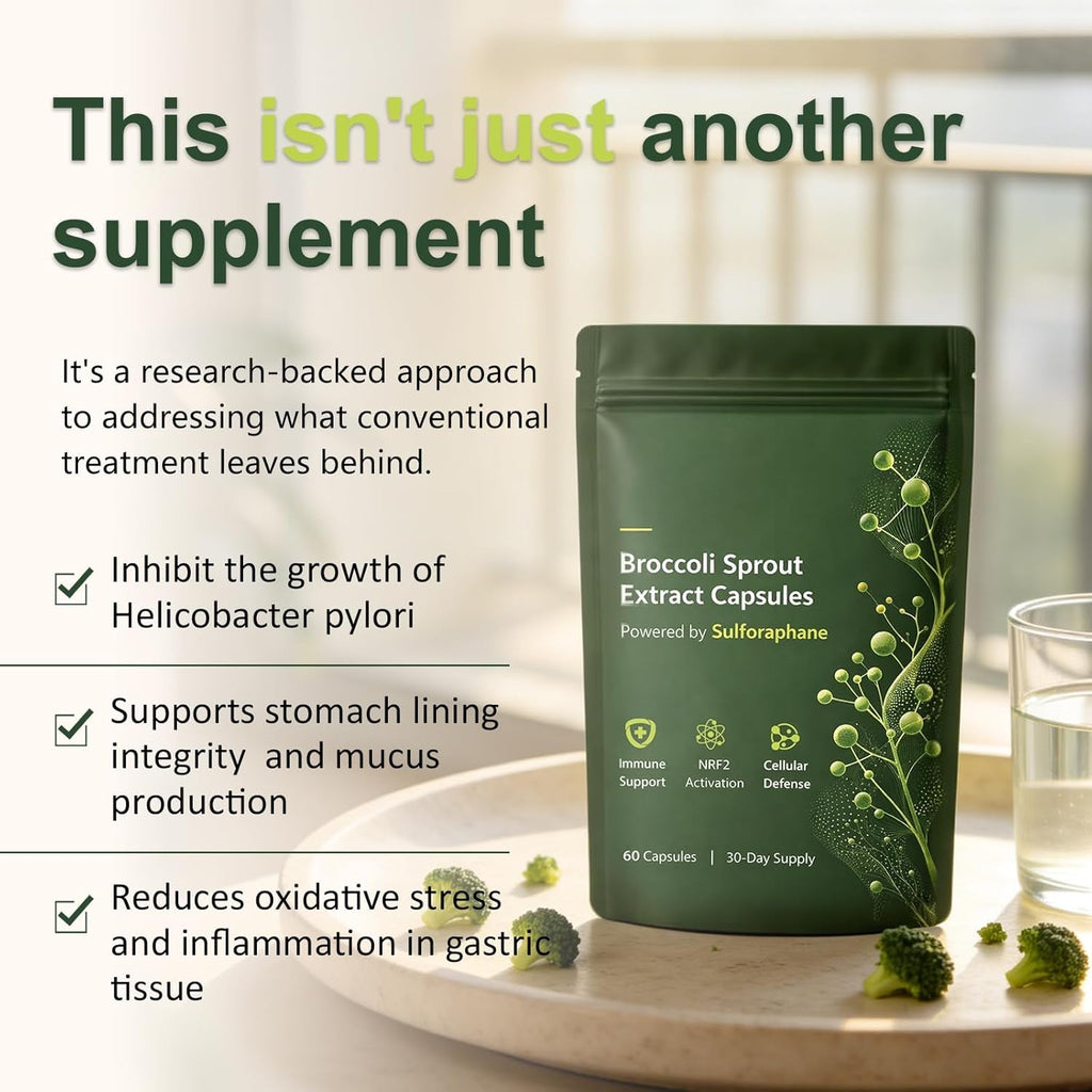Broccoli Sprout Extract Capsules | with Glucoraphanin & Myrosinase, Sulforaphane Precursor Support with Mustard Seed Extract & Vitamin C | Vegan Non-Gmo | 60 Capsules