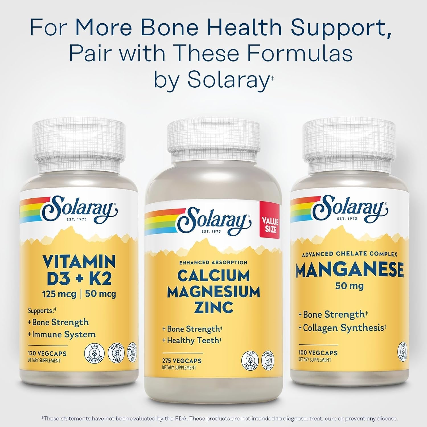 SOLARAY Manganese Supplement 50 Mg - Essential Trace Minerals - Advanced Trace Mineral Supplements for Bone Strength and Bone Health Support - Lab Verified, 60-Day Guarantee, 100 Servings, 100 Vegcaps
