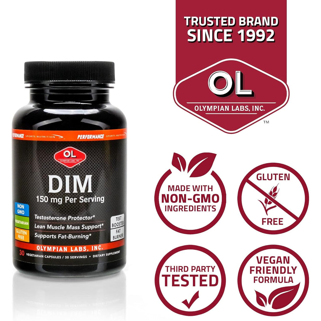 Olympian Labs DIM 150Mg - DIM Diindolylmethane Supplement Capsules Supporting Hormone Balance, Clear Skin, PCOS, & Aid in Fitness Regimes - 30 Capsules (30 Day Supply)