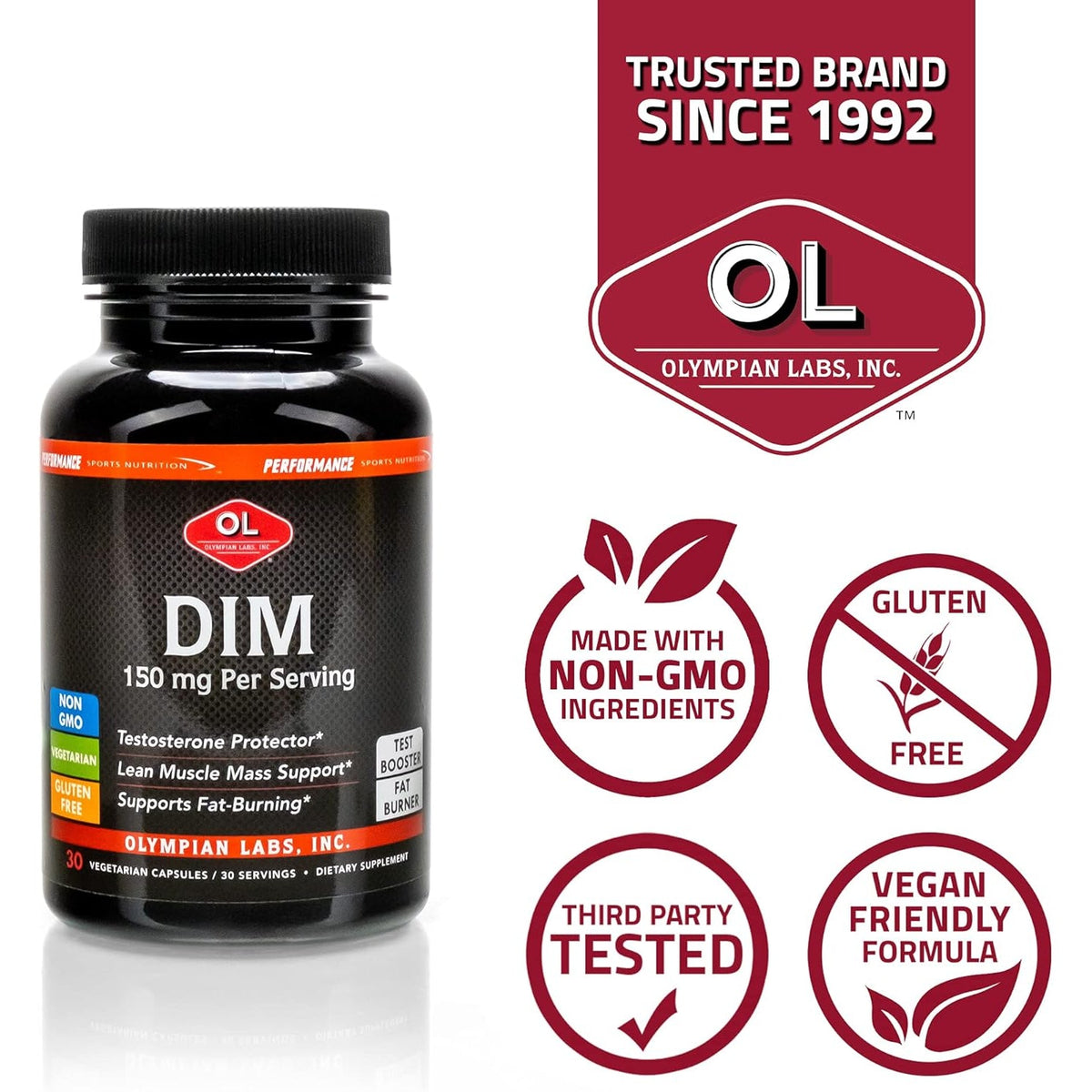 Olympian Labs DIM 150Mg - DIM Diindolylmethane Supplement Capsules Supporting Hormone Balance, Clear Skin, PCOS, & Aid in Fitness Regimes - 30 Capsules (30 Day Supply)