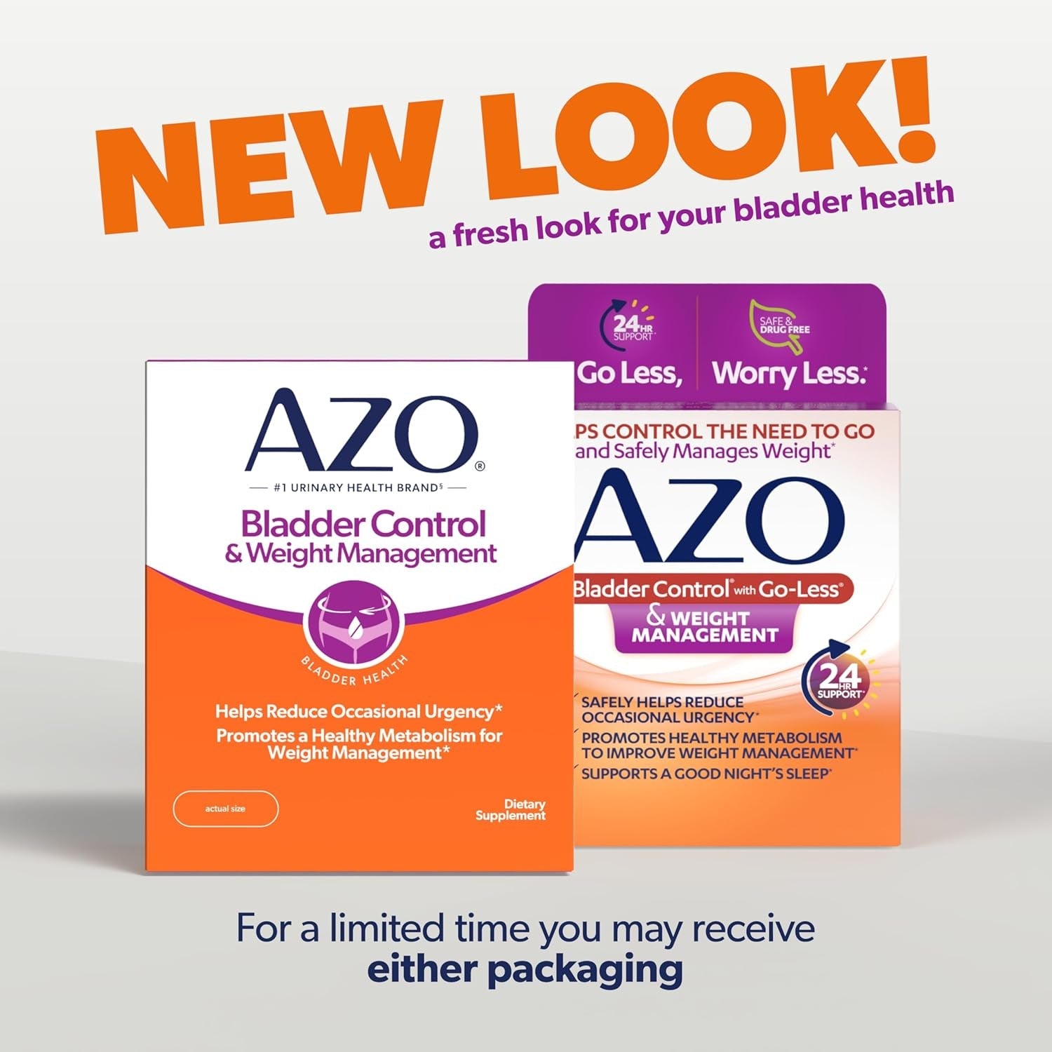 AZO Bladder Control with Go-Less® & Weight Management Dietary Supplement | Helps Reduce Occasional Urgency* | Promotes Healthy Metabolism* | Supports a Good Night’S Sleep* | 48 Capsules