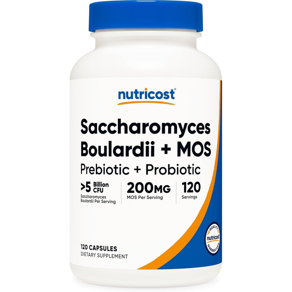 Nutricost Saccharomyces Boulardii + MOS Capsules (>5 Billion CFU) 120 Capsules - Prebiotic + Probiotic, 200Mg of MOS per Serving