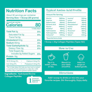 Further Food Unflavored Collagen Peptides Powder - 100% Grass-Fed, Hydrolyzed Type 1 & 3, 20G of Collagen per Serving, Supports Skin, Hair, Nails & Joints, 21.16 Oz