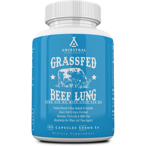 Ancestral Supplements Grass Fed Beef Lung Supplement with Liver, 500Mg, Lung and Liver Supplement Supports Lung, Respiratory, Vascular, and Circulatory Health, Non-Gmo, 180 Capsules