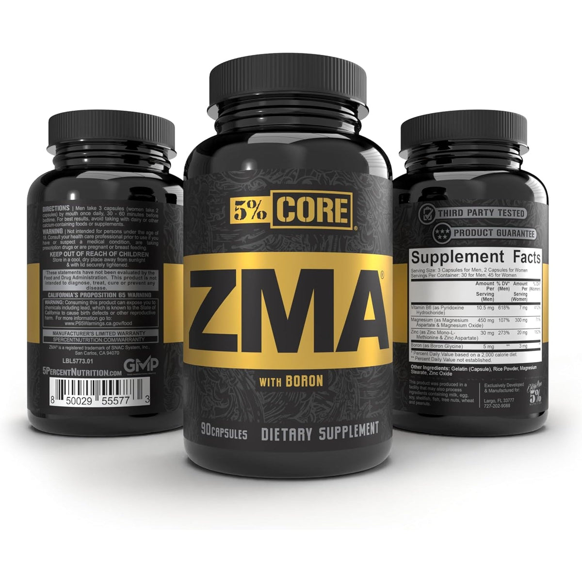 5% Nutrition Core ZMA (With Boron) | Promotes Recovery by Restoring Levels of Zinc, Magnesium & Vitamin B-6 (90 Capsules)