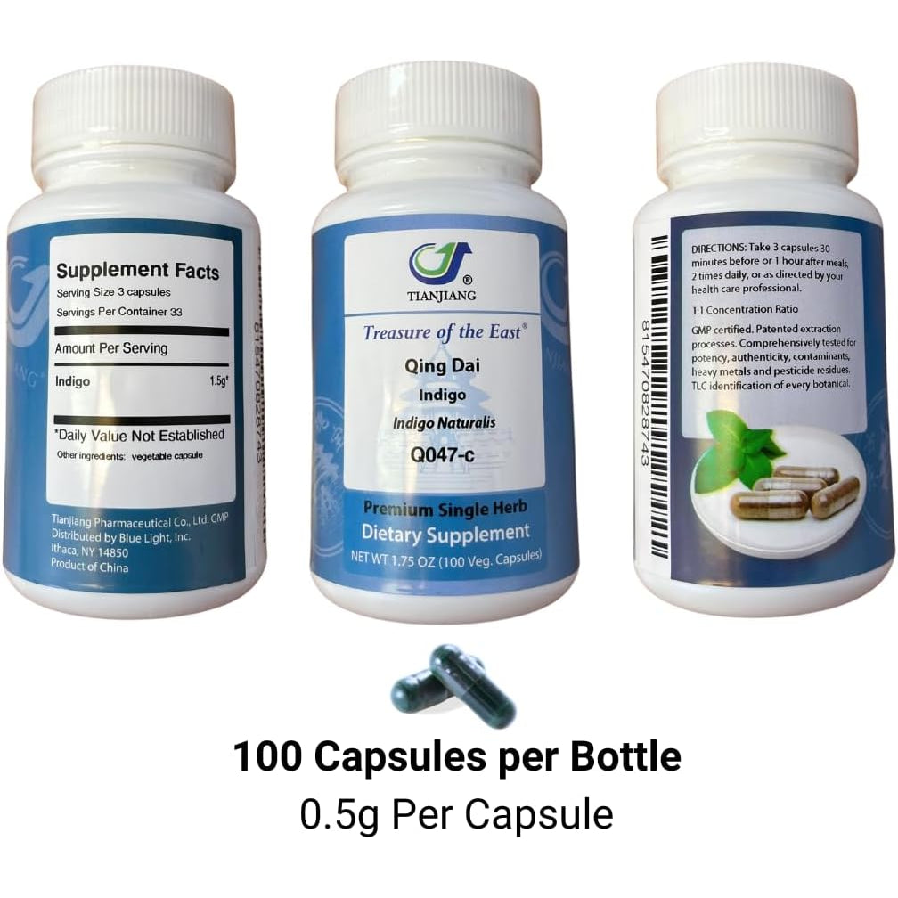 Treasure of the East, Indigo - Qing Dai Capsules (1:1 Herbal Extracts, 100 Capsules)