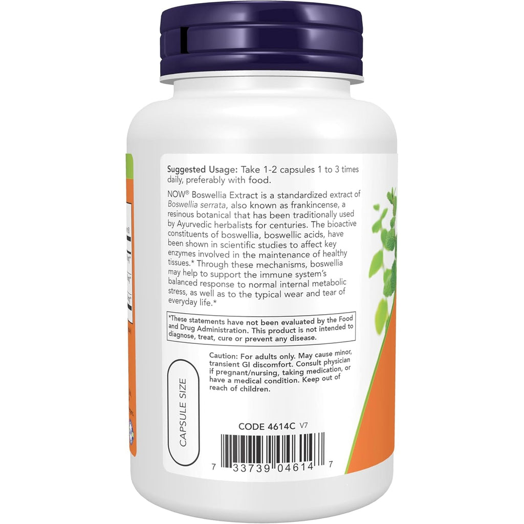 NOW Foods Supplements, Boswellia Extract 250 Mg, plus Turmeric Root Extract, 120 Veg Capsules