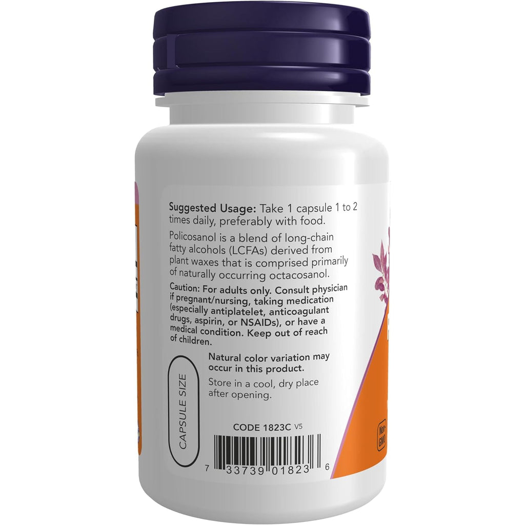 NOW Foods Supplements, Policosanol 10 Mg, Blend of Long-Chain Fatty Alcohols (Lcfas) Derived from Sugar Cane, 90 Veg Capsules