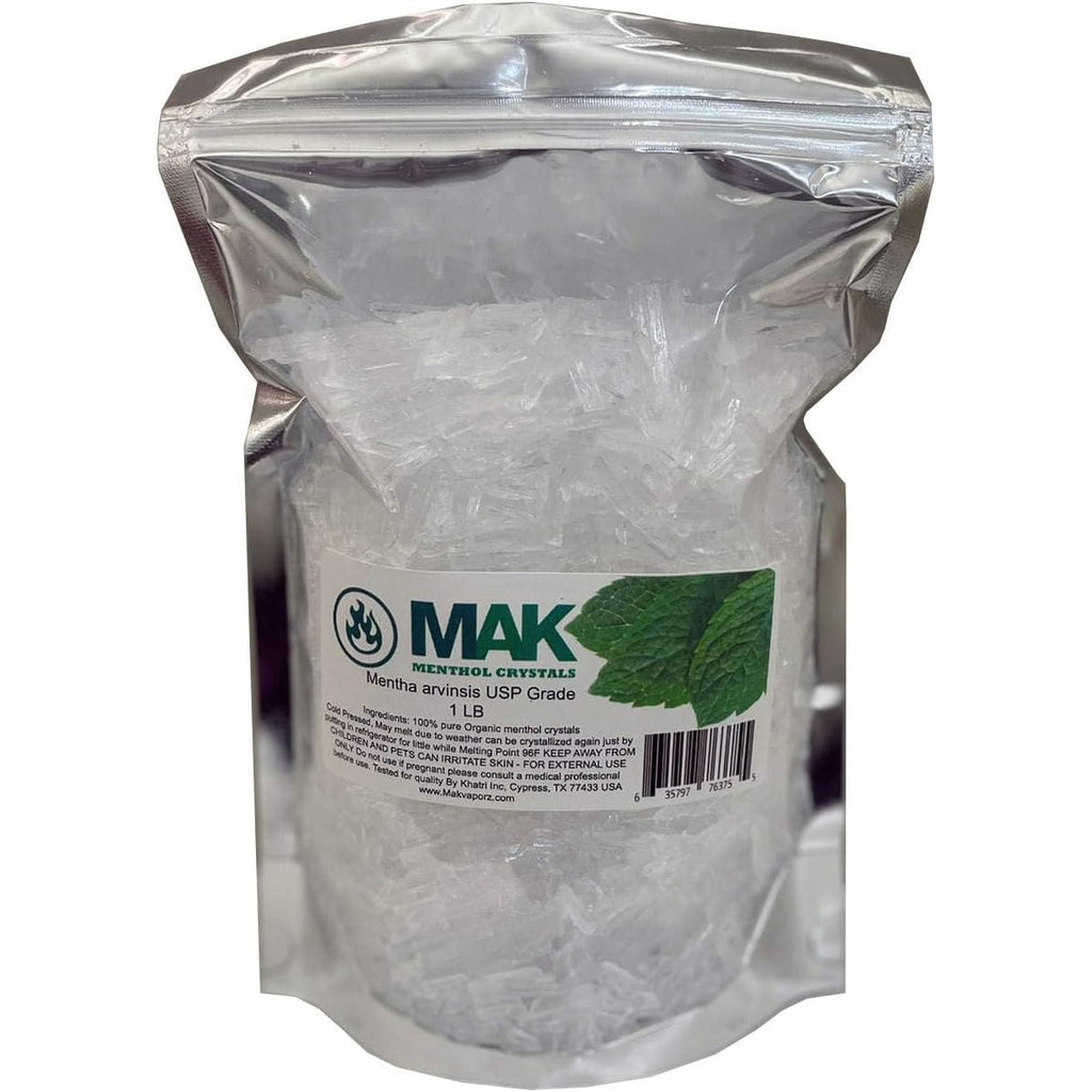 Mak Menthol Crystal 1 LB - Pure Organic 100% Natural - Menthol Crystals from Mint Crystal Mints Mentha Arvensis - Comes in Resealable Standup Bag for Long-Lasting Freshness