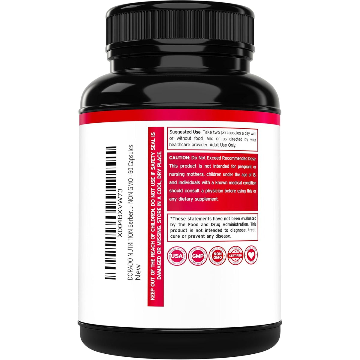 Berberine Supplement 500Mg per Serving (60 Capsules) Berberine HCL for Gut Health Support for Men and Women - Premium Supplements for Adults - Third Party Tested - Vegan Capsules & USA Made