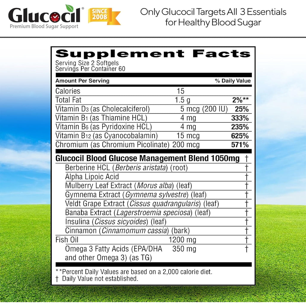 Glucocil – Softgels - Premium Blood Sugar Support - over 2 Million Bottles Sold - Supports the 3 Essentials for Healthy Blood Sugar - since 2008, with Berberine, Proprietary Mulberry Leaf, and More