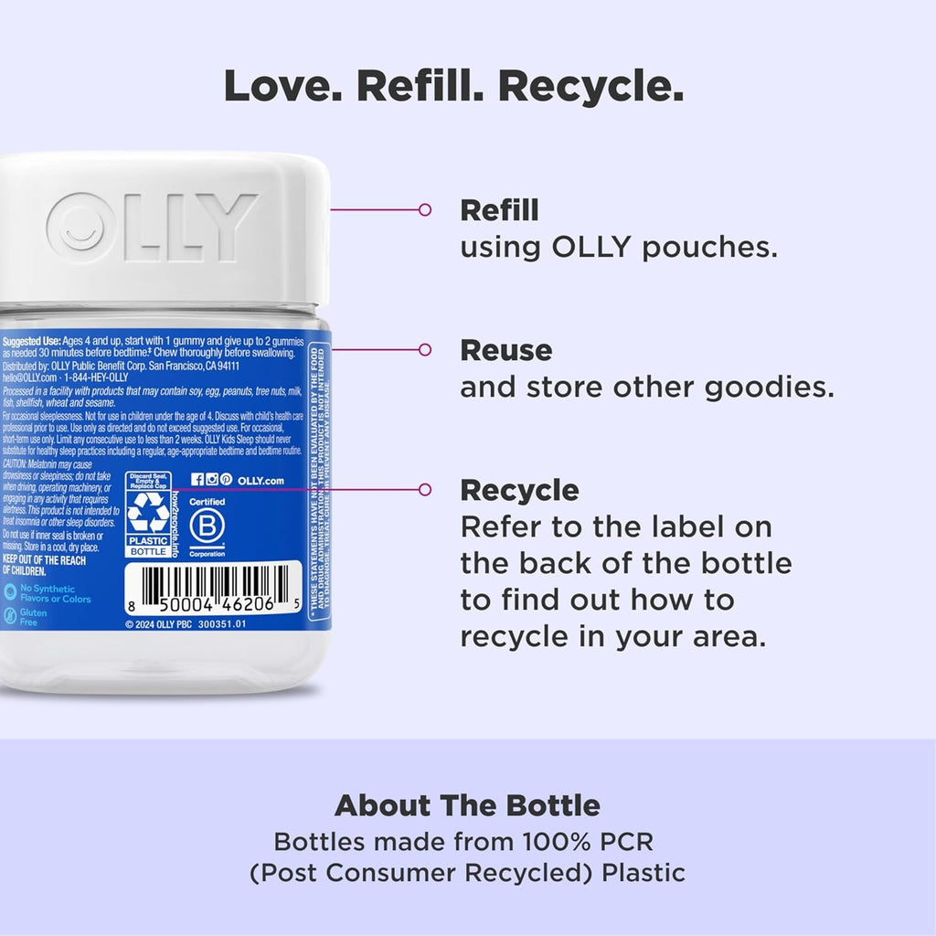 OLLY Kids Sleep Gummies, 0.5Mg Melatonin, L Theanine, Chamomile, and Lemon Balm, Raspberry - 70 Count