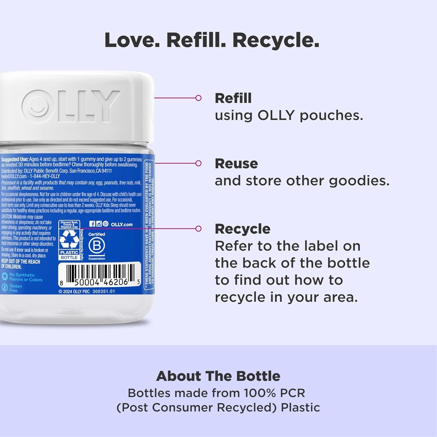 OLLY Kids Sleep Gummies, 0.5Mg Melatonin, L Theanine, Chamomile, and Lemon Balm, Raspberry - 70 Count
