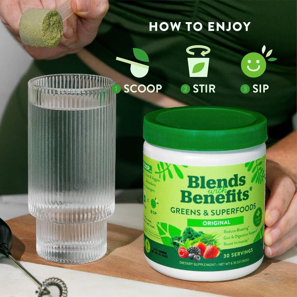 360 Nutrition Super Greens Powder with Probiotics & Digestive Enzymes, Sugar & Gluten Free, Plant-Based Superfood for Gut Health, Immunity - 6.35 Oz