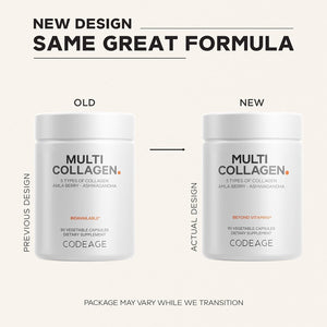 Codeage Multi Collagen Peptides Protein Capsules, 5 Collagen Types, Grass-Fed & Hydrolyzed Bovine Collagen Pills Supplement, Ashwagandha, Amla Berry Vitamins, Collagen Peptides - 90 Capsules
