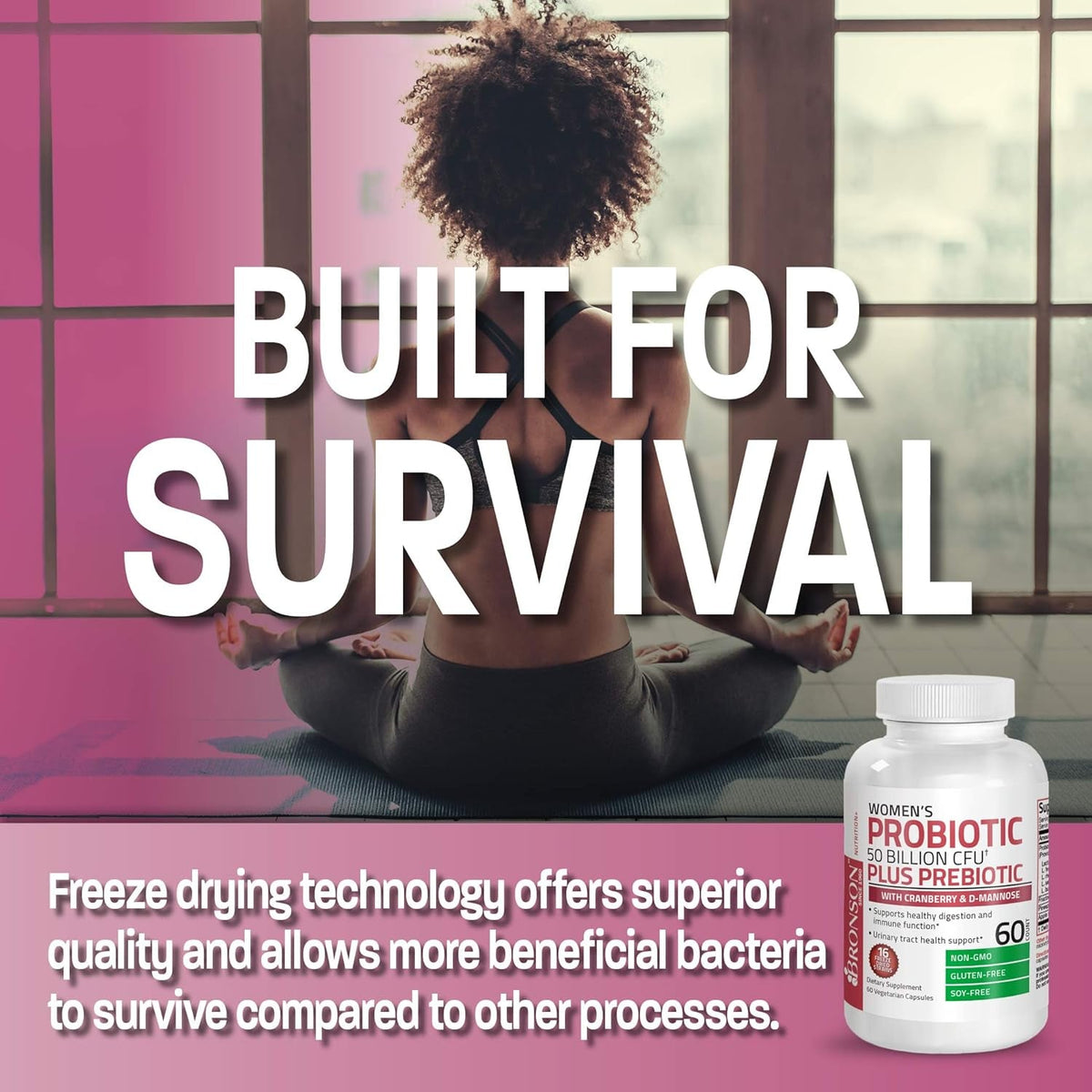 Bronson Women'S Probiotic 50 Billion CFU + Prebiotic with Cranberry & D-Mannose – Vaginal Health, Healthy Digestion, Immune Function and Urinary Tract Support, Non-Gmo, 60 Vegetarian Capsules