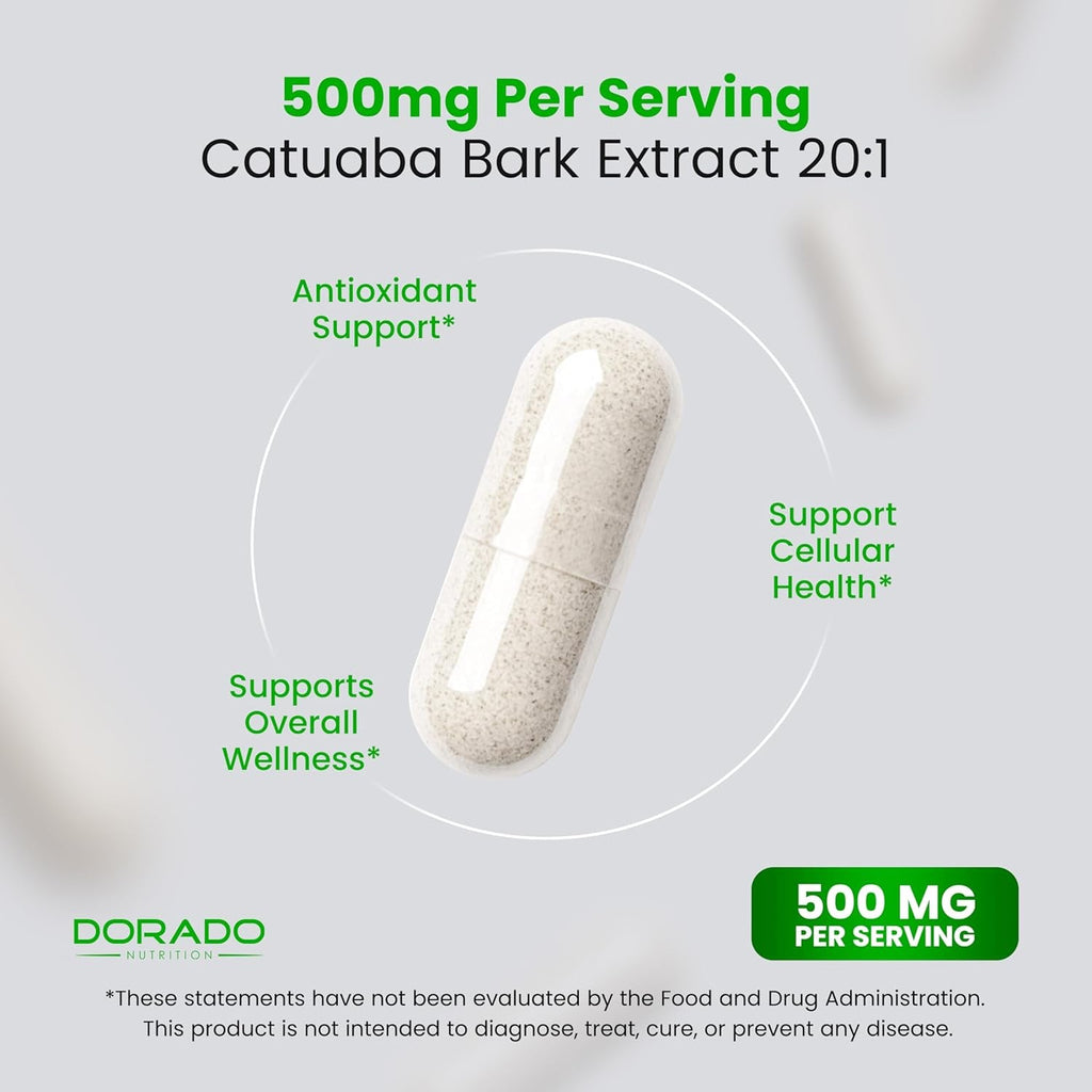 Catuaba Bark Extract 10,000Mg per Serving (120 Capsules) (Erythroxylum Catuaba) 3Rd Party Tested - Drive & Stamina - Made in the USA - Gluten Free & Non-Gmo - Vegan - for Men & Women - (120 Capsules)