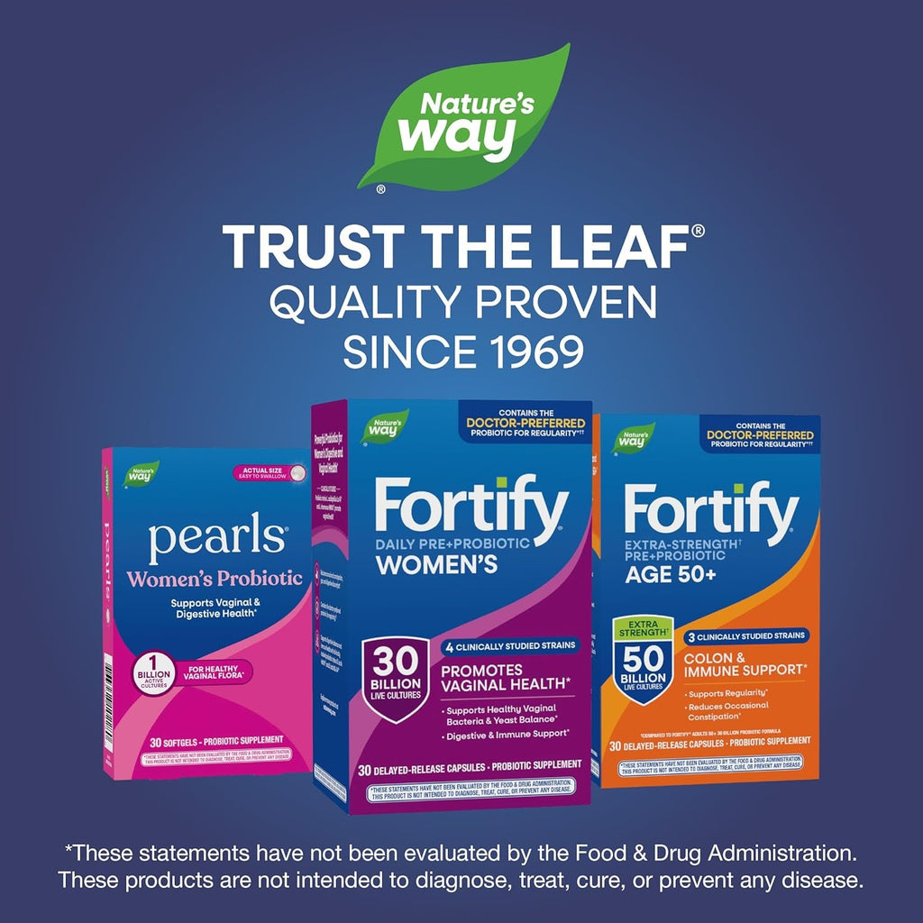 Nature'S Way Fortify Women’S Probiotic 30 Billion CFU, Daily Multi-Strain Probiotic for Digestive, Vaginal, and Immune Support*, Once-Daily Capsule, No Refrigeration Required, 30 Capsules