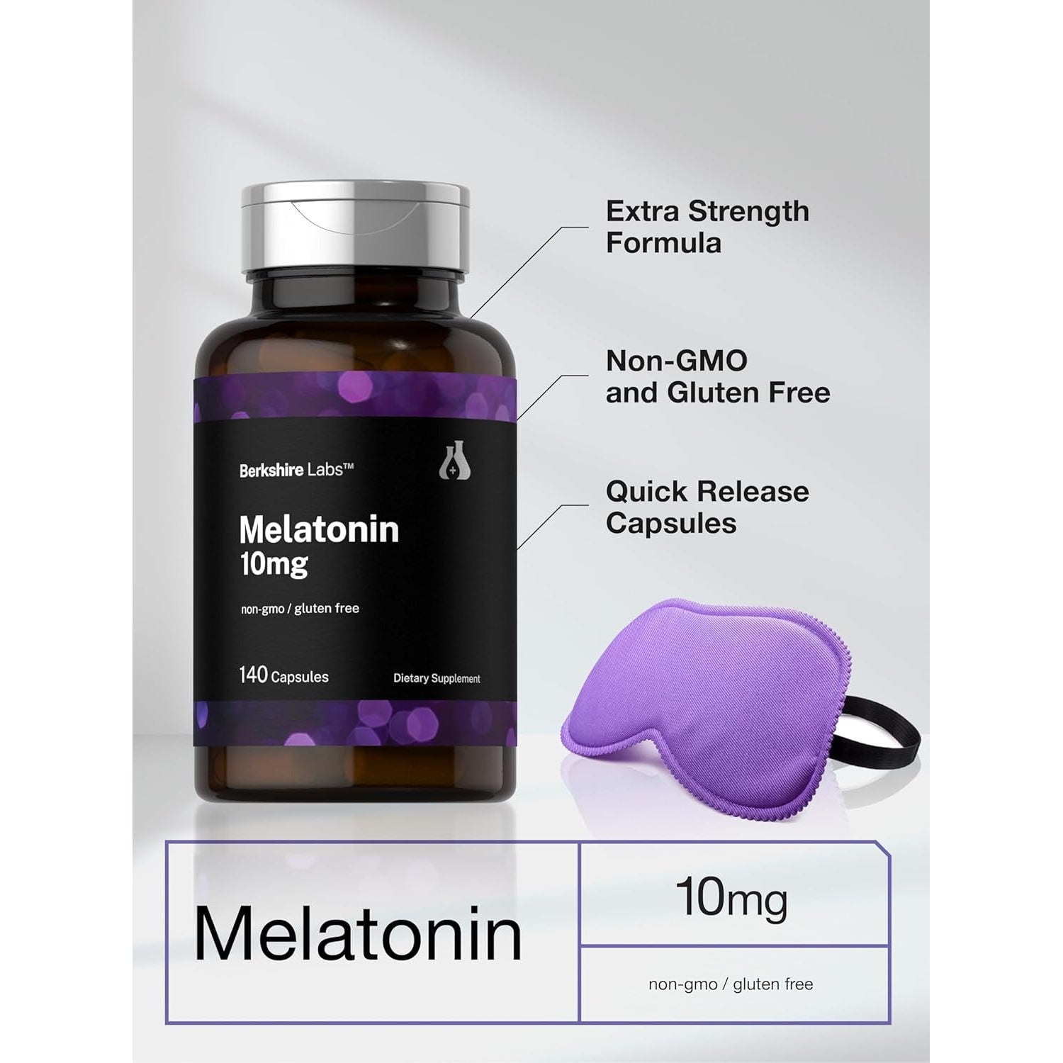 Horbäach Berkshire Labs Melatonin 10Mg | 140 Quick Release Capsules | Extra Strength Formula | Non-Gmo, Gluten Free Supplement