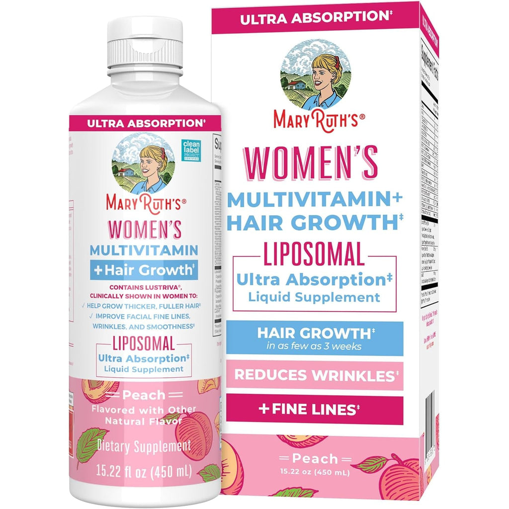 MARYRUTH'S Women'S Multivitamin + Lustriva Hair Growth Liposomal | Biotin 10000Mcg | Clinically Tested for Thicker, Fuller Hair, Improved Facial Fine Lines & Wrinkles | Ages 18+ | 15.22 Fl Oz