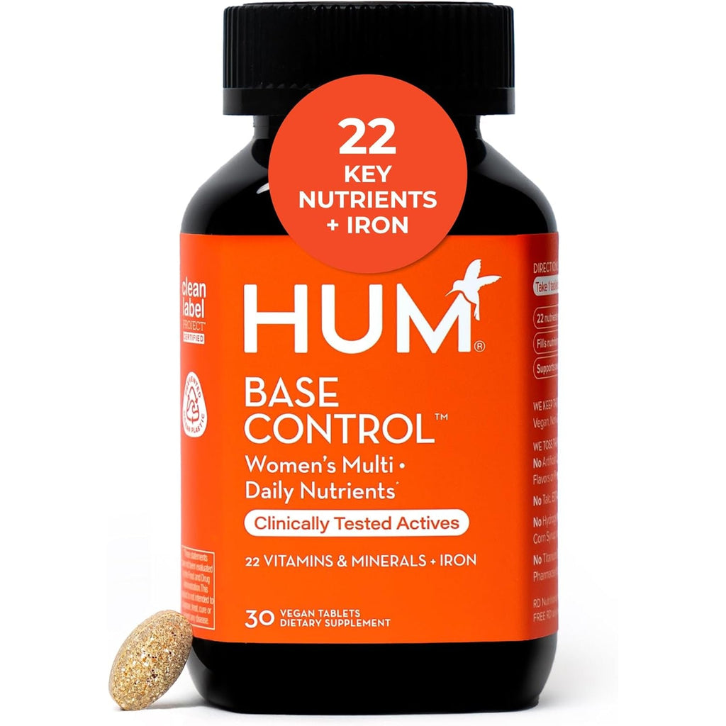 HUM Base Control Multivitamin for Women with Vitamin C, Iron, Biotin, Zinc, B Complex, Daily Women'S Multivitamin, 22 Essential Vitamins & Minerals, Support for Pre-Menopause, Gluten Free, 30 Capsules