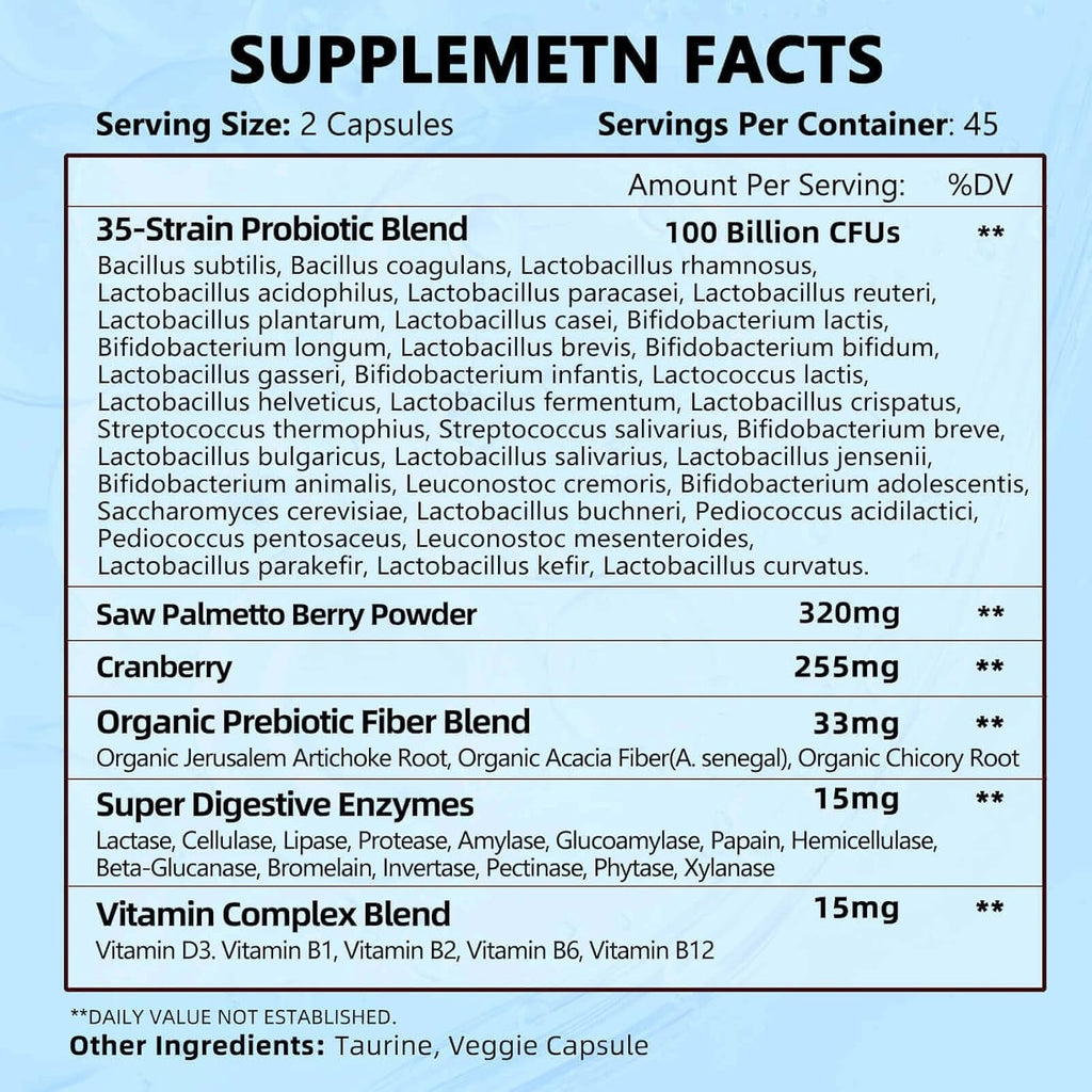 ZEBORA Probiotics for Men - 100 Billion CFU with Digestive Enzymes, Saw Palmetto & Cranberry for Prostate Support - Shelf Stable, Gluten-Free Men'S Daily Supplement - 90 Veggie Capsules