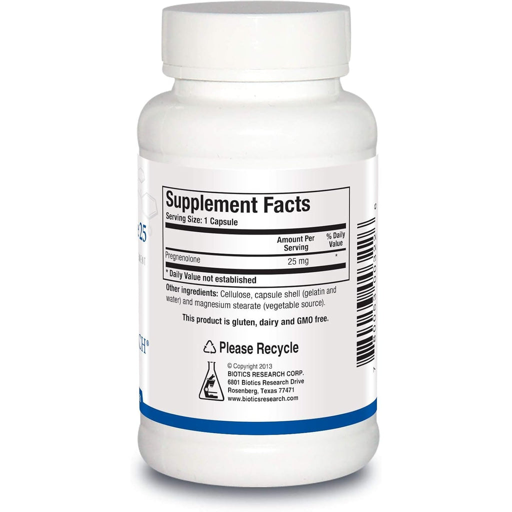 Biotics Research Pregnenolone 25-25 Mg Pregnenolone Support, Memory & Hormone Balance, Hormone Precursor or Parent Hormone. 90 Capsules