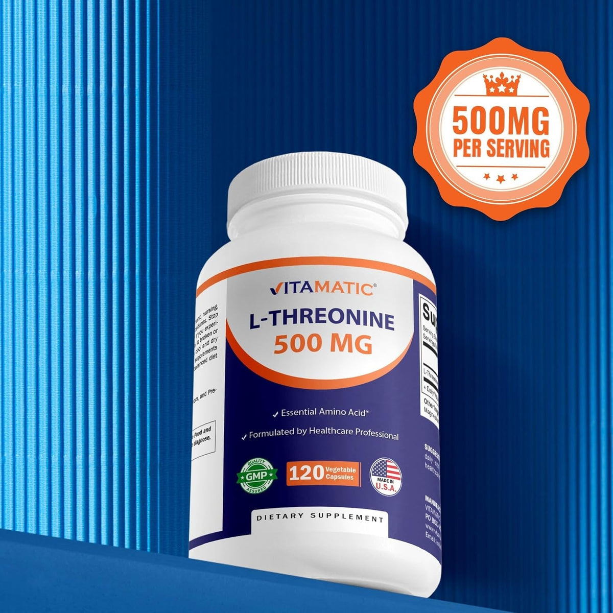 Vitamatic L-Threonine 500Mg – 120 Vegetable Capsules Promotes Healthy Liver, Cardiovascular & Structural Function