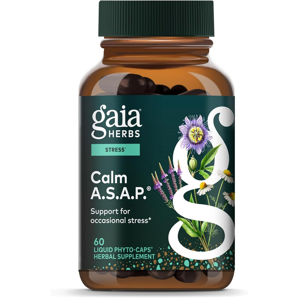 Gaia Herbs Calm A.S.A.P. - Stress Support Supplement with Skullcap, Passionflower, Chamomile, Vervain, Holy Basil & More - Supports Calm* - 60 Vegan Liquid Phyto-Caps (20 Servings)